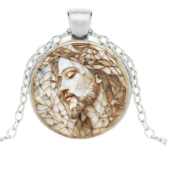 Jesus Profile cabochon necklace Sepia Colors Jesus Inspirational Religious - Picture 1 of 2